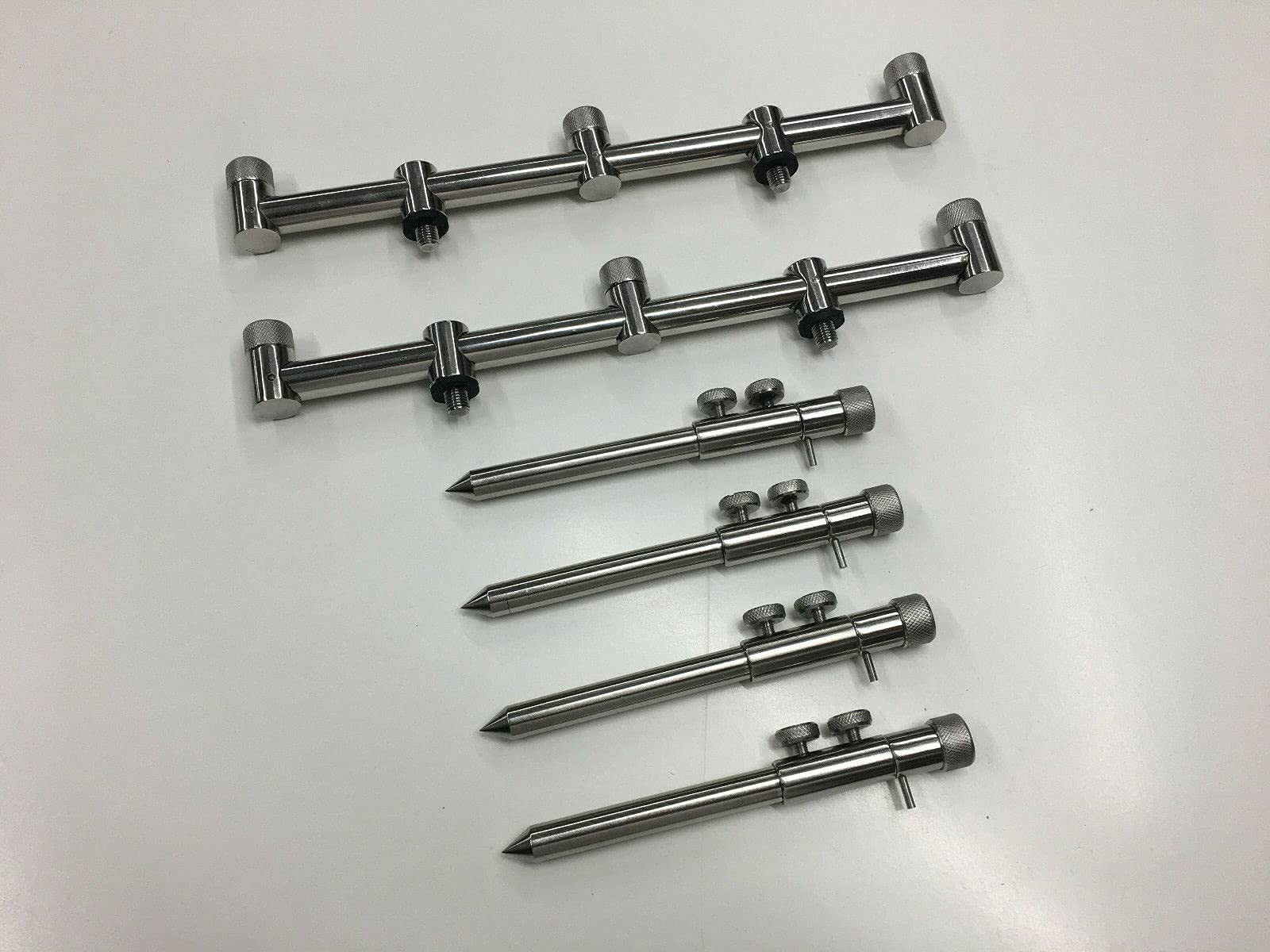 TMC 2 x 3 Rod stainless steel Buzz Bars, 4 x 15-25 cm double screw bank sticks. Carp & Coarse Fishing