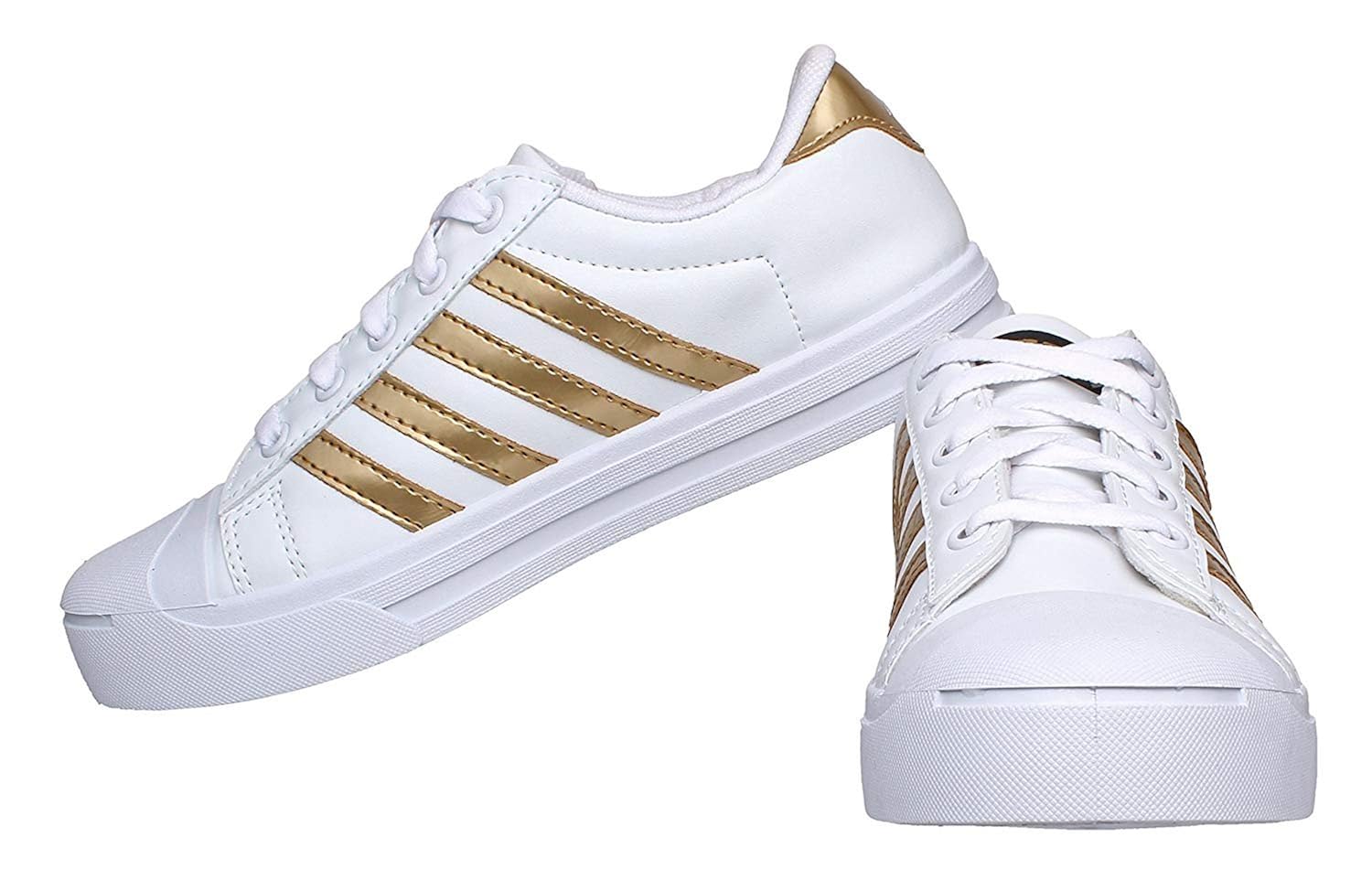 white and golden shoes