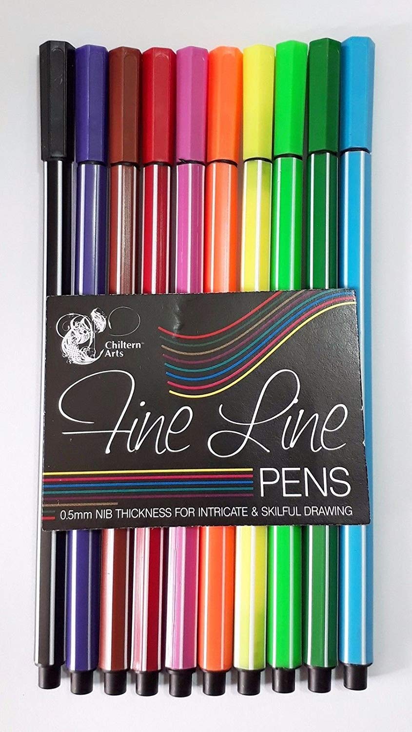 3X Fineliner Pens, 0.5mm Nib, 10 Mixed Colours