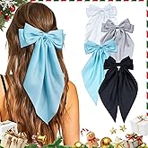 4 Pcs Hair Bows for Women Big Ribbon Bows for Hair Long Tail Bow Hair Clips Cute Hair Barrettes Hair Accessories for Girls (Blue + White + Gray + Black)