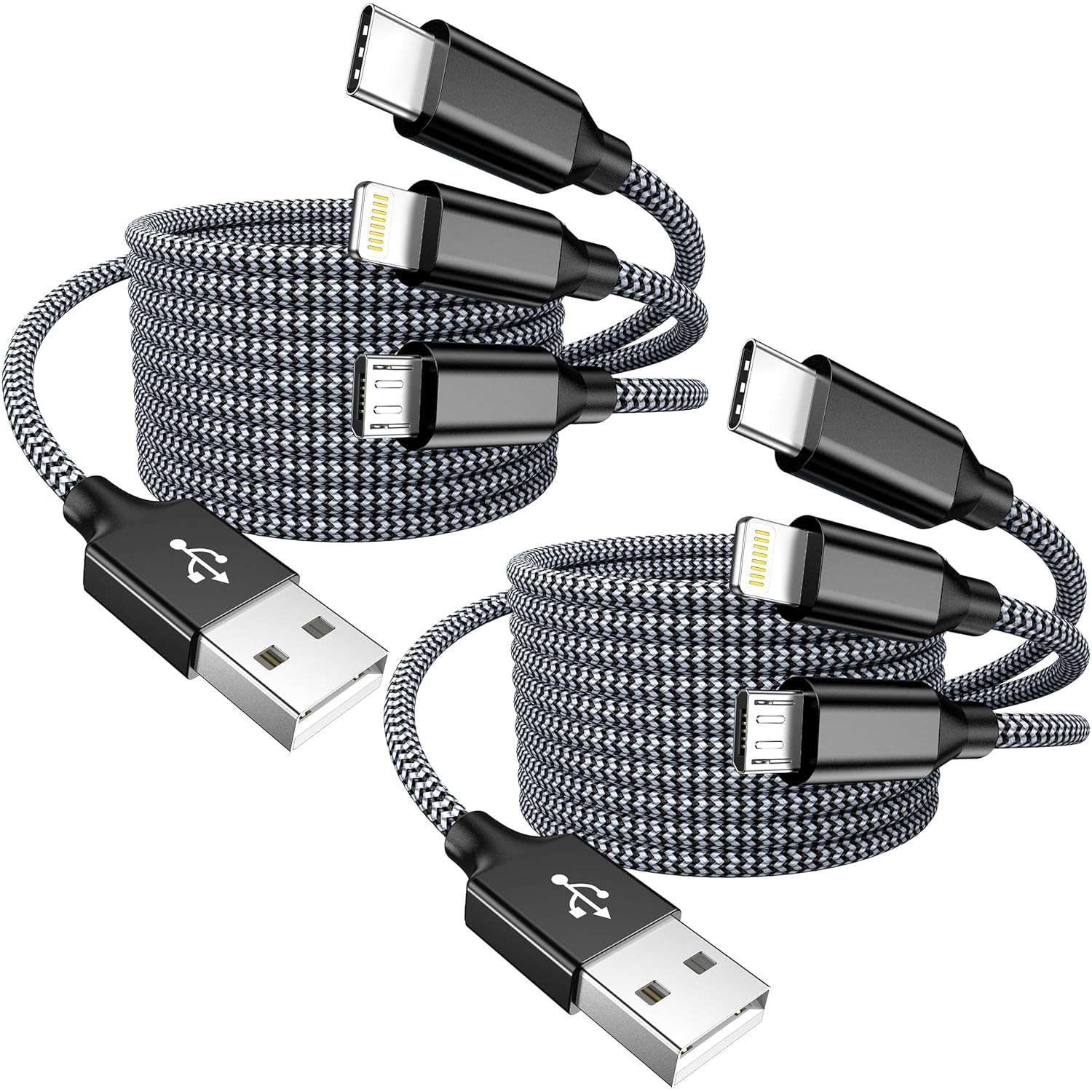 Photo 1 of Multi Charging Cable 4ft 2Pack 3 in 1 Multi iPhone Charger Cable Nylon Braided Apple MFi Certified Universal USB Fast Charging Cord with Type-C/USB C Micro Lightning for Phone iPad iPhone Tablet