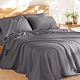 Shilucheng 100% French Linen Sheets - King Size Bed Sheets, Breathable & Cooling Pure Linen Sheets,Soft Durable and Tear Resistant -16 Inch Deep Pocket - 6Pcs (Dark Grey, King)