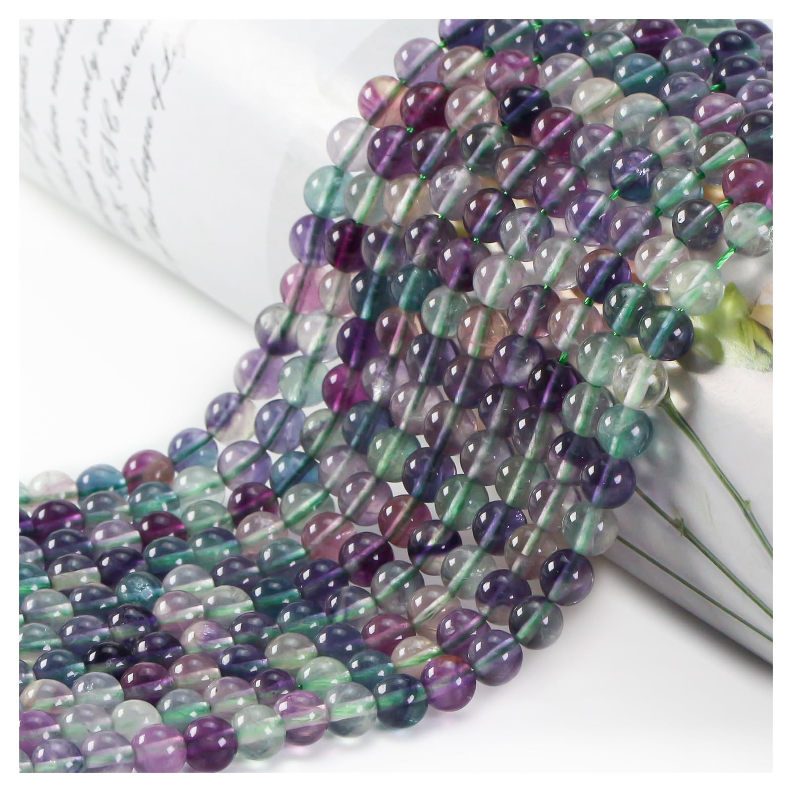 Fluorite Crystal Beads - 45pcs, 8mm Round, Gemstone & Stone, Jewellery Making — image 1