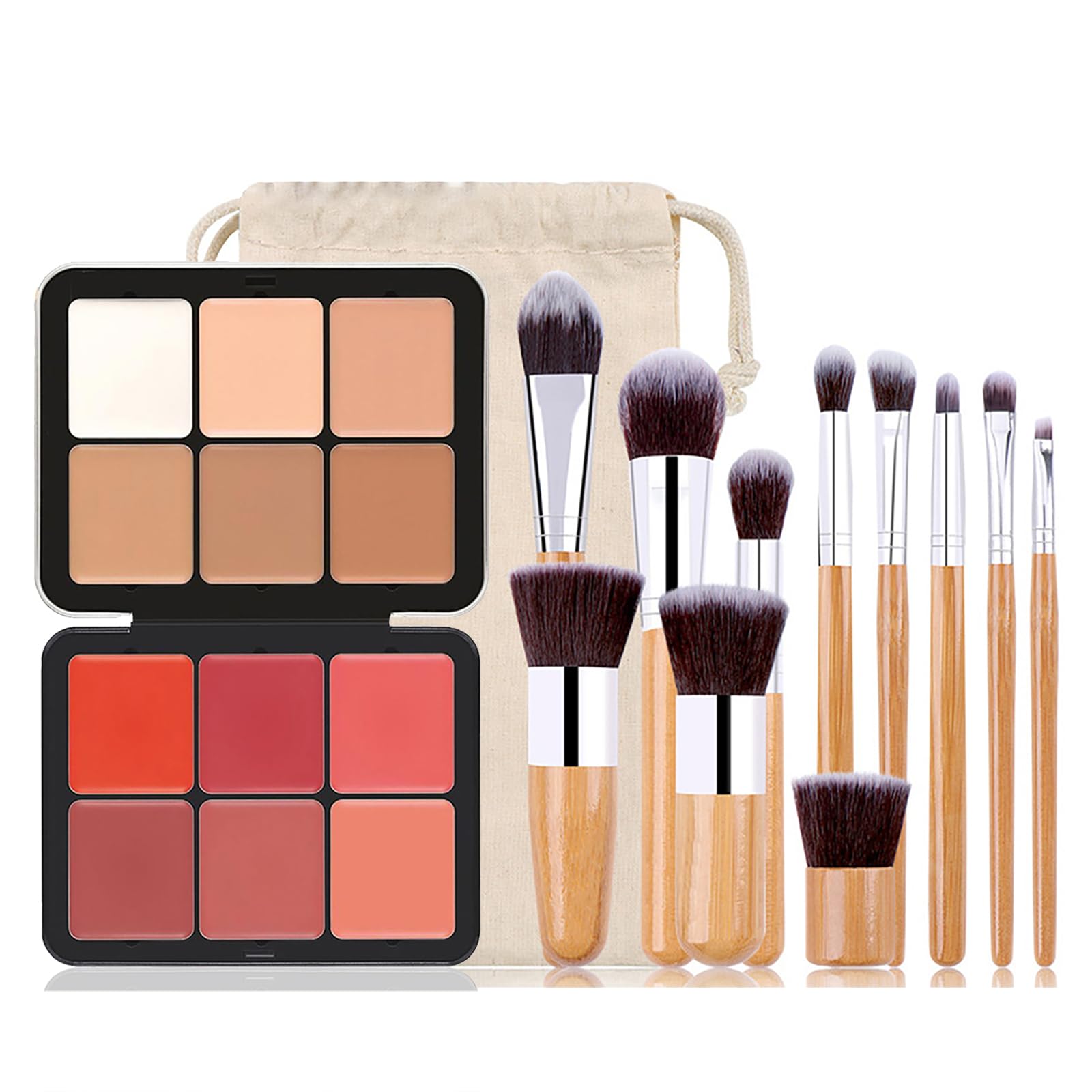 Joyeee Cream Concealer Palette/Blush Palette Kit, 2 In One Blendable Blush Concealer Contour Set with 11 Pcs Complete Makeup Brush and Storage Bag, High Impact Buildable Color, Vegan & Cruelty Free — image 1