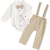 GOOCHEER Newborn Infant Baby Boy Clothes Suit Bowtie Dress Romper+Suspender Pants Overalls Gentleman Wedding Outfits Formal