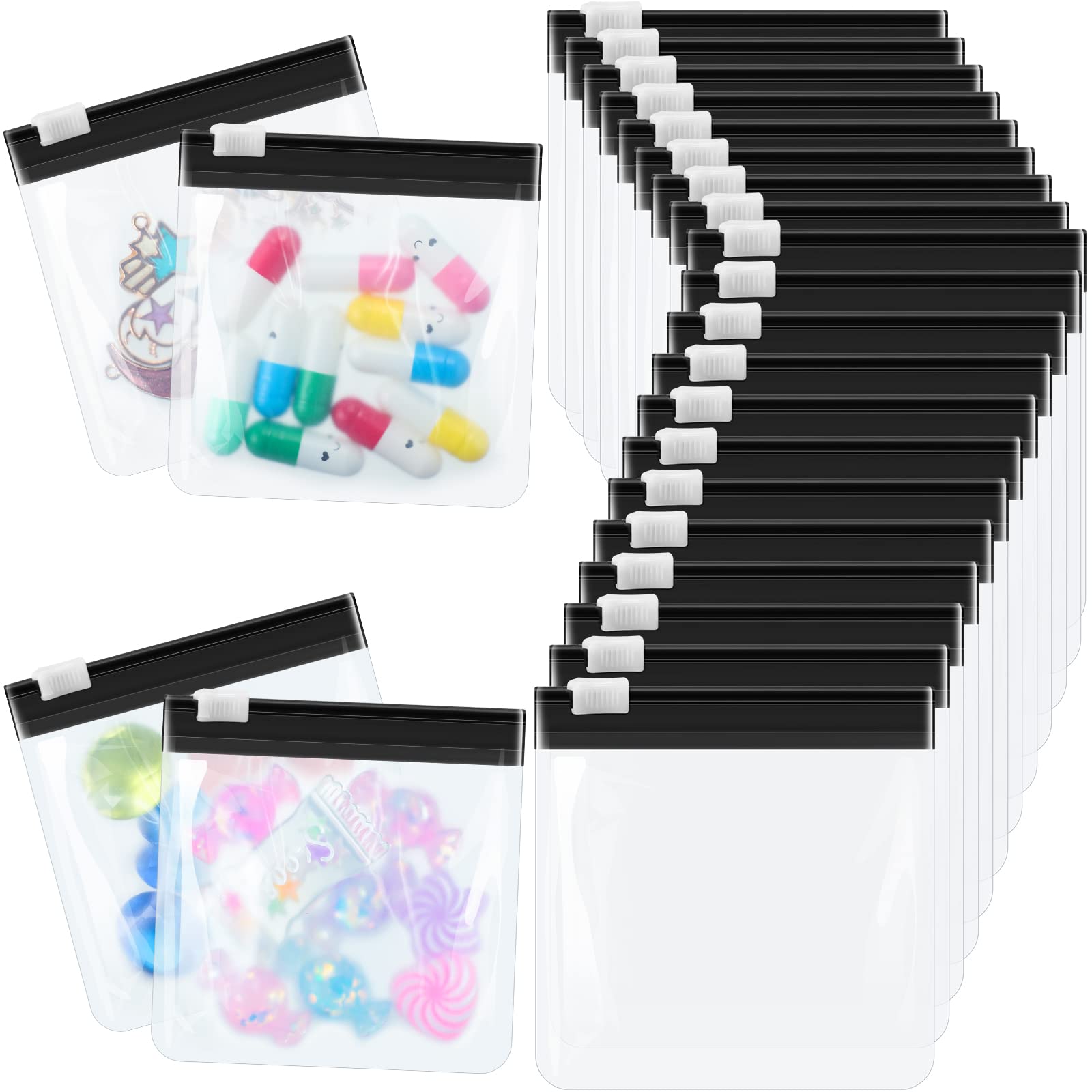 Photo 1 of 24 Pieces Pill Pouch Bags Zippered Set Reusable Translucent Medicine Organizer Sealing Travel Plastic Bags with Slide Lock for Storage(Black)