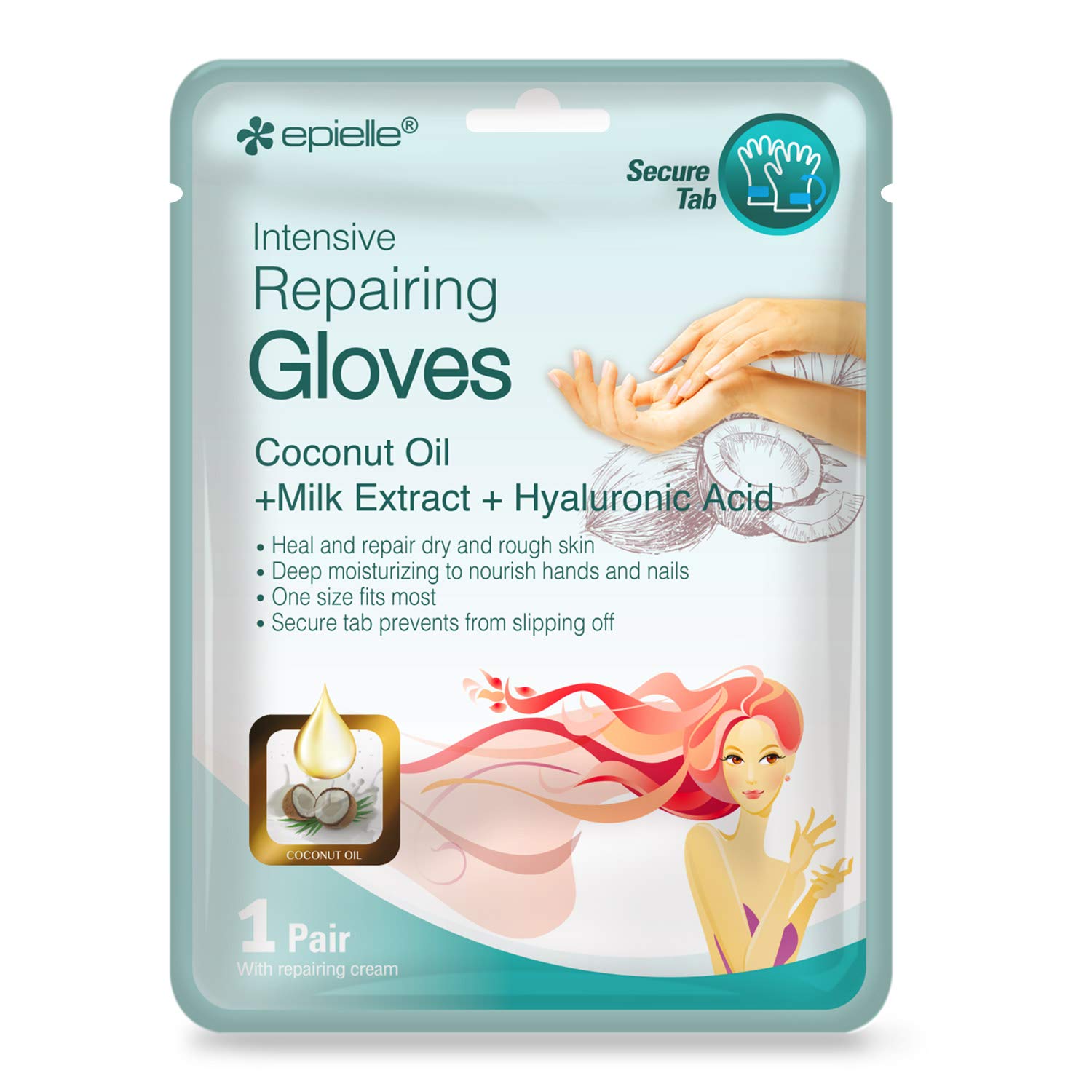 Epielle Intensive Repairing Hand Masks (Gloves-6pk) for Dry Hands Spa Masks | Coconut Oil + Milk Extract + Hyaluronic Acid : Beauty