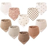 Konssy Muslin Baby Bibs 10 Pack Baby Bandana Drool Bibs 100% Cotton for Unisex Boys and Girls, Soft Absorbent Set for Teething and Drooling