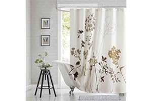 BESTRIPES Floral Fabric Shower Curtain, Beige Brown Grey Plant Shower Curtains for Bathroom, Waterproof Bathroom Curtains, 72" W x 72" H