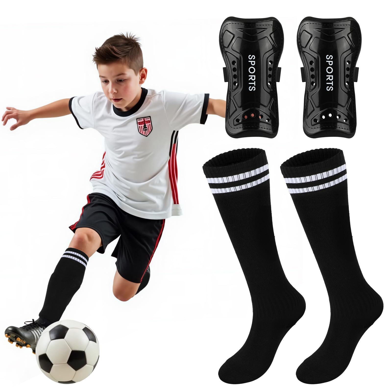 Photo 1 of TAGVO Soccer Shin Guards and Socks for Kids Youth, Lightweight Soccer Shin Pads Protective Defender Gear for 3-5, 5-10, 10-15 Years Old Children Teen Boys Girls Sports Game
