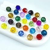 Tingoons 100 PCS 8mm Crystal Glass Beads Round Multiple Faceted Loose Spacer Glass Beads for DIY Handcrafte Bracelet Necklace Earring Jewelry Making(Multicolor)