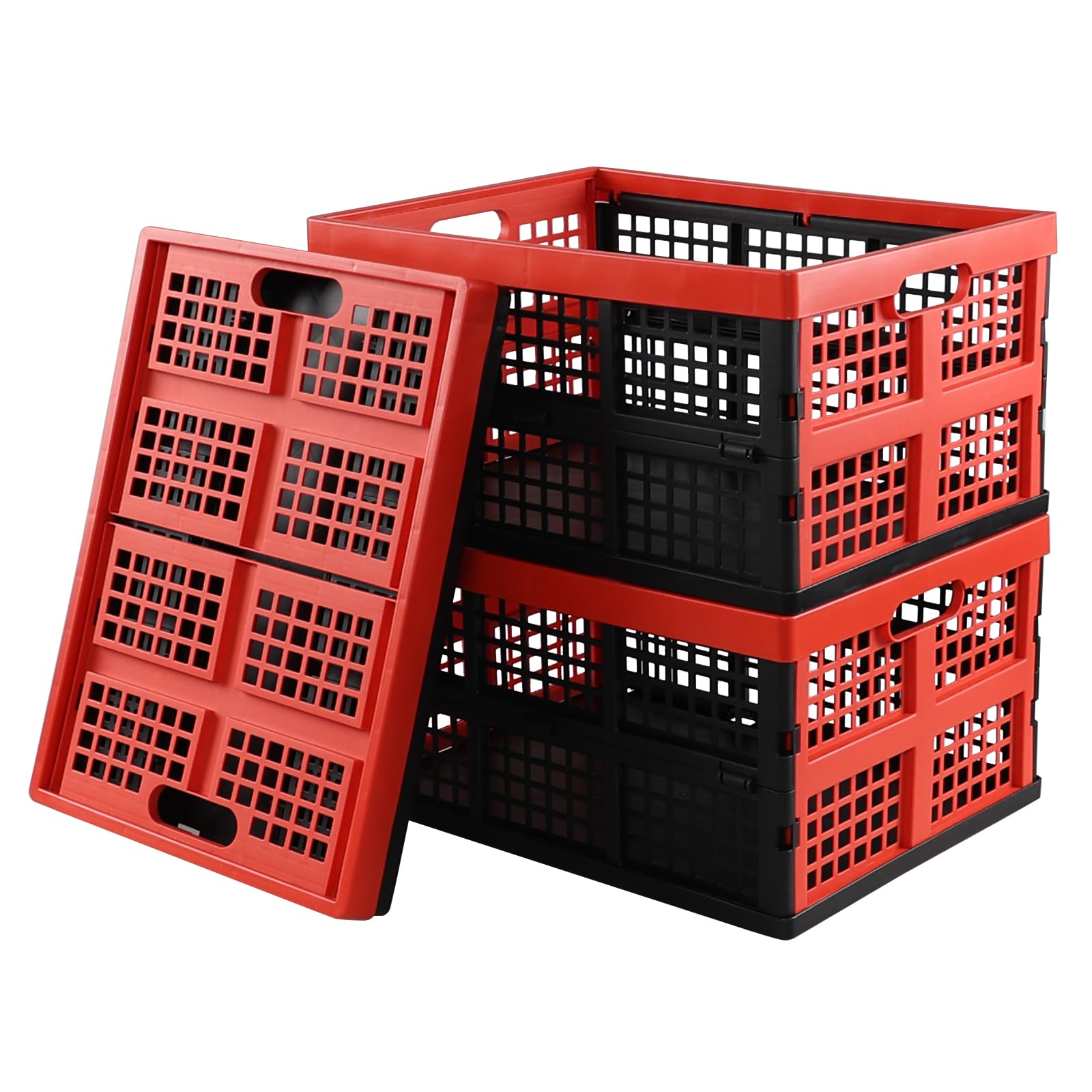 Innouse 34l Plastic Folding Storage Crates, 3 Packs Collapsable Storage Basket Crate for Home Garage Car Trunk