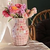 Pink Vase for Flowers, Mosaic Flower Vases for Home Decor, Decorative Glass Vase for Office Bedroom Kitchen Living Room Centerpieces Wedding Decoration
