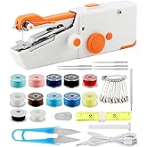 Handheld Sewing Machine, Mini Stitcher for Quick Repairs, Orange White | USB or AA powered mini sewing machine with sewing kit, single-thread straight stitch, for repairs, hemming, and touch-ups