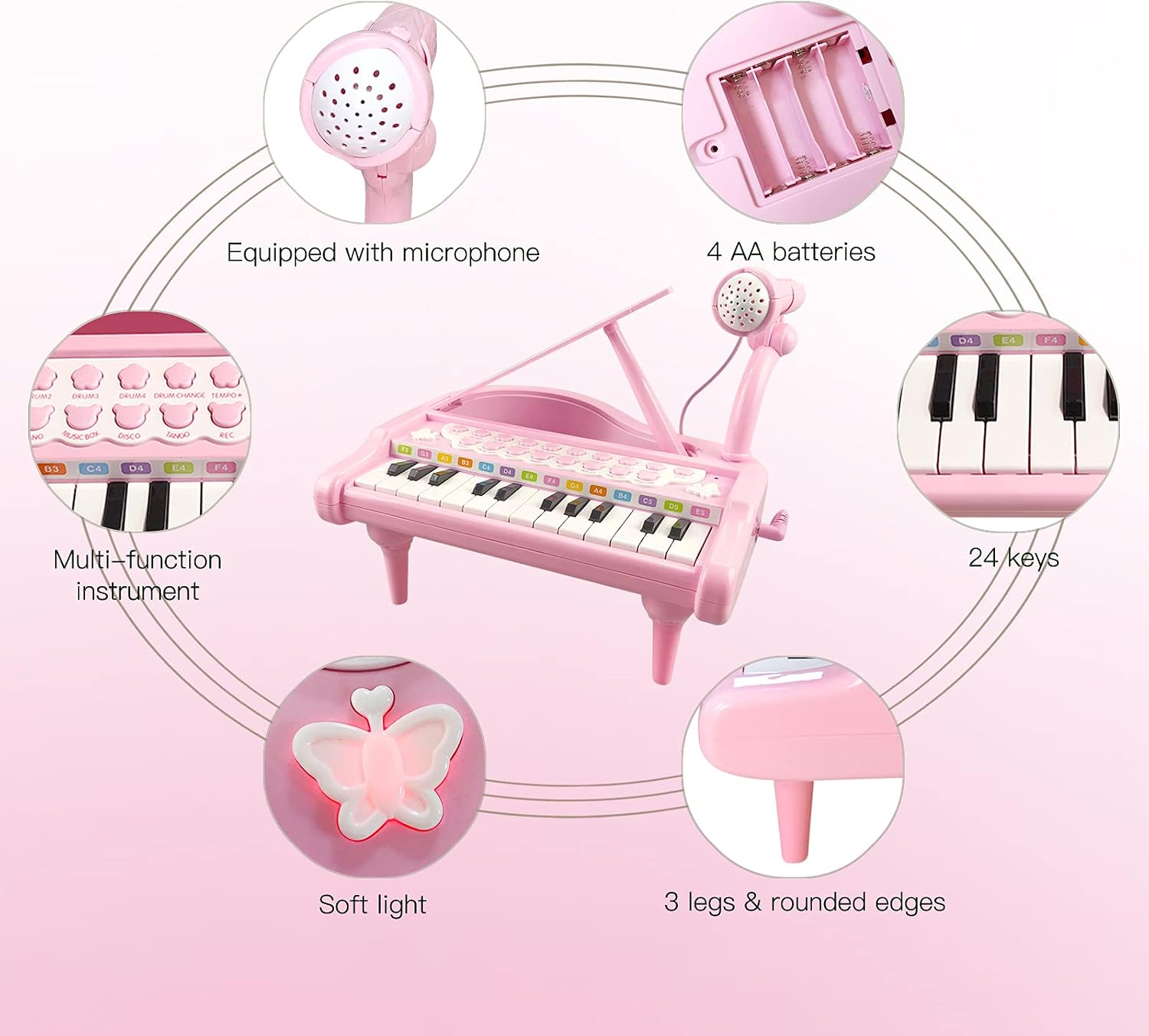 Love&Mini Kids Piano Keyboard for Baby - Musical Toy for Baby Boys Girls 3+ Years Old Birthday Gift with Microphone - Image 4