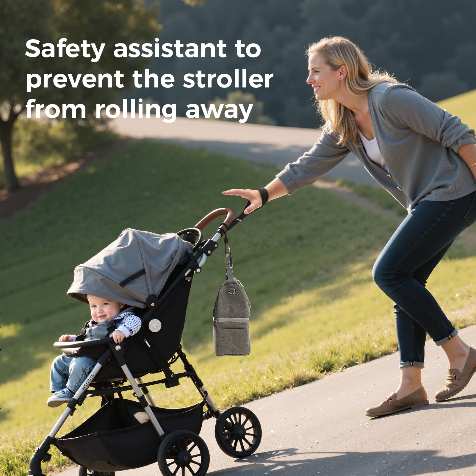 Momcozy Handle Strap for Baby Stroller | Safety Wrist Leash | Adjustable Pram Wheelchair Hand Leash | with Hooks for Storing Items | Security-Accessory for Child Safety