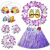 PHOGARY Hula Skirt Costume Accessory Kit Luau Party Dress Up for Girls, Hawaiian Hula Dancing Skirt Set with Flower Bikini Top, Hawaiian Lei, Hibiscus Hair Clip, Pineapple Sunglasses 40 CM Purple