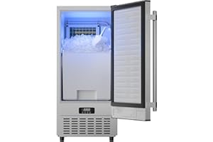 Coolake 15" Commercial Under Counter Ice Maker, 100Lbs/Day Outdoor Ice Maker with 30 Lbs Storage, Stainless Steel Gravity Drainage Freestanding Built-in Ice Machine for Home Bar Garage Kitchen