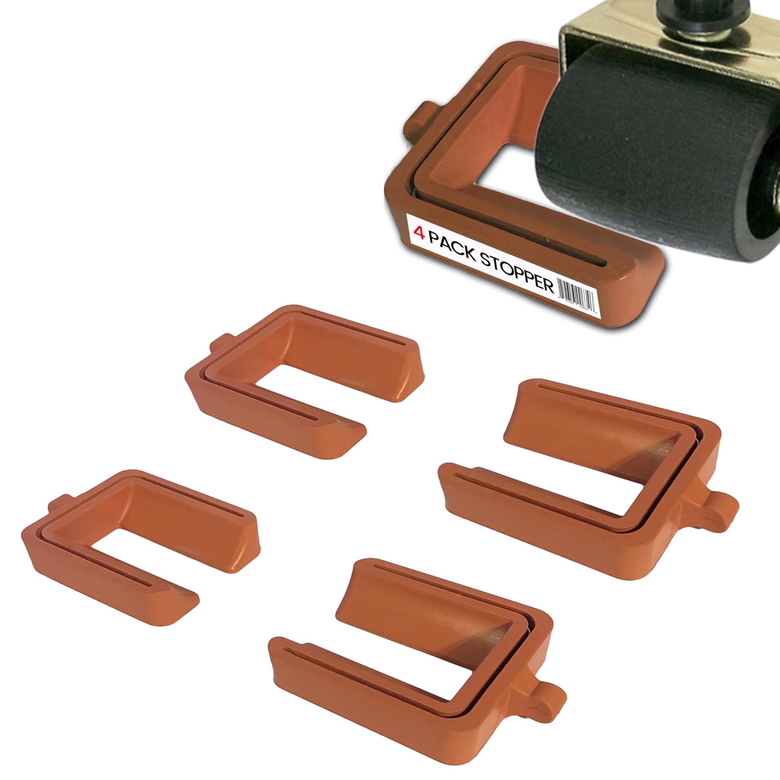 Photo 1 of iPrimio No Lift Wheel Stoppers for Rolling Furniture - Bed and Furniture Stopper - Requires No Lifting of Bed - Keeps Bed and Furniture from Sliding Bed Caster Stopper - Solid Rubber (4 Pack, Brown)