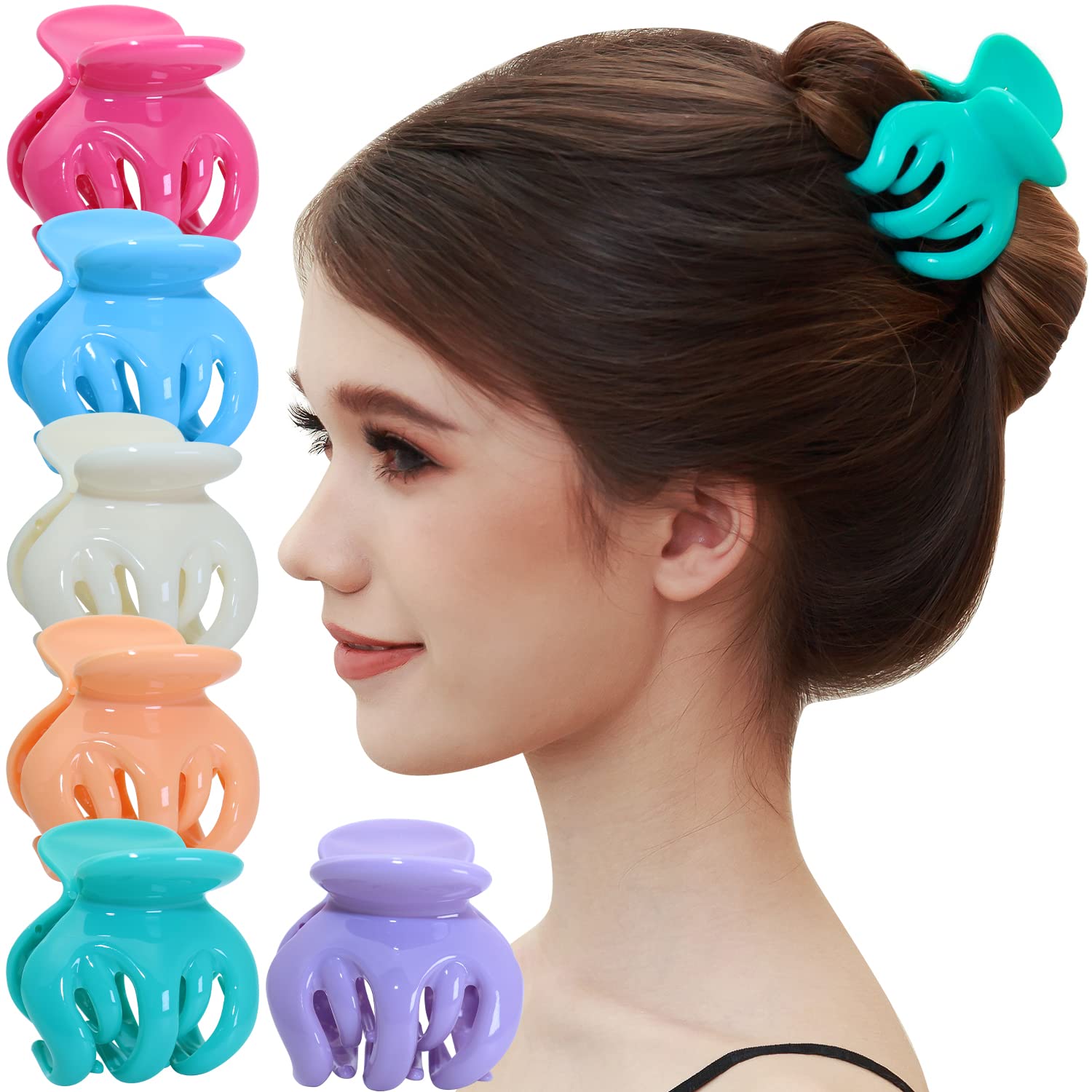 RC ROCHE 6 Pcs Octopus Hair Claw Clip for Women Thick Hair Round Jaw Pumpkin Jumbo Extra Big Cute Slip Secure Grip Strong Classic Clamp, Medium Pastel Multicolor