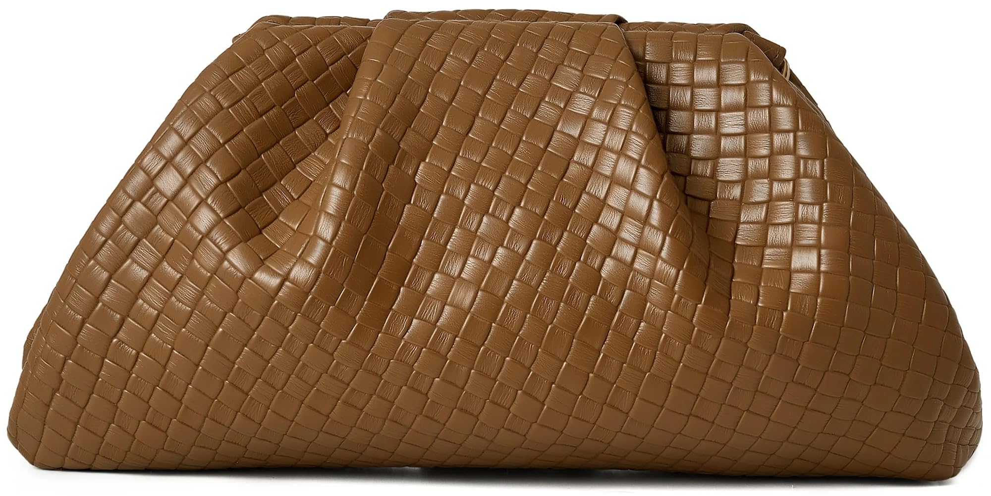 ChrisWish Women's Woven Evening Bag Ruched Dumpling Clutch Purse Detachable Chain Crossbody Bag(Light Tan)