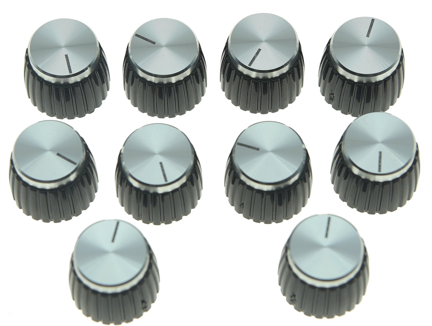 KAISH 10pcs Guitar AMP Amplifier Push on fit Knobs Black with Silver Aluminum Cap Top for Marshall Amplifiers with 6mm diameter Pots — image 1