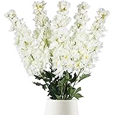 White Delphinium Artificial Flowers,5PCS Faux Larkspur Flowers 39" Long Stem Silk Flowers for Tall Vase Home Wedding Table Decor(White)