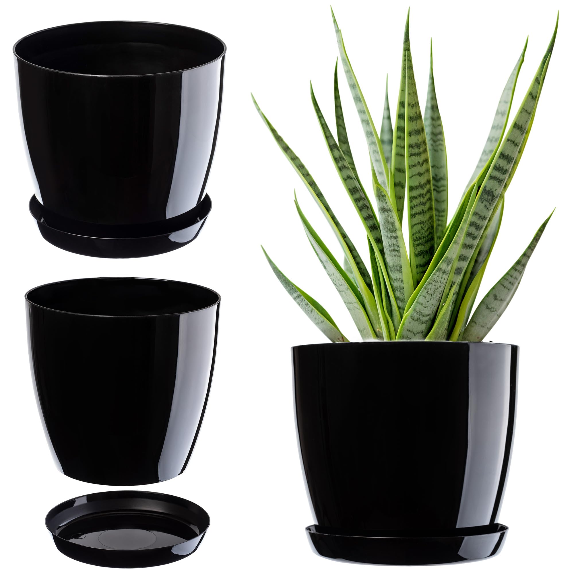 KADAX Plant Pot, Plastic Flowerpot with matching Tray, Indoor Planter in several colours, Lightweight and Waterproof Pot for Office and Living Room (⌀16cm, Black)