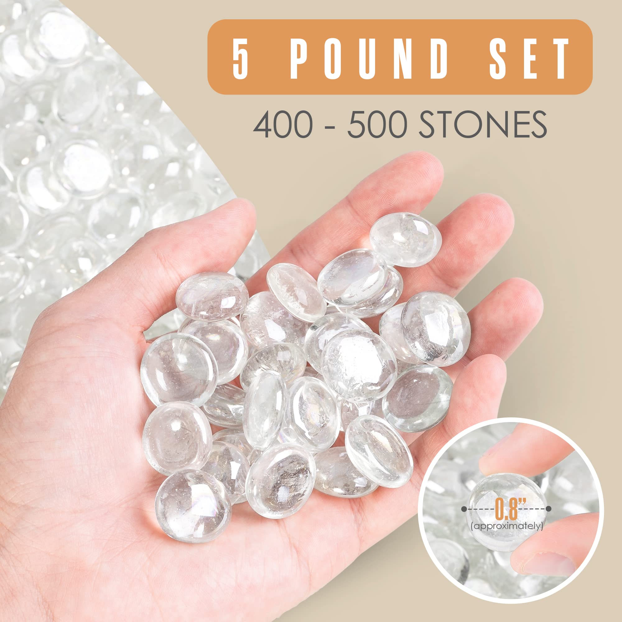 Houseables Glass Marbles, Glass Beads for Vases, Marbles for Vases, 5LB, 500-600, Clear Beads, Clear Gems, Fillers for Centerpieces, Decorative Rocks, Flat, Stones, Pebbles, Crafts, Plants, Fish Bowl