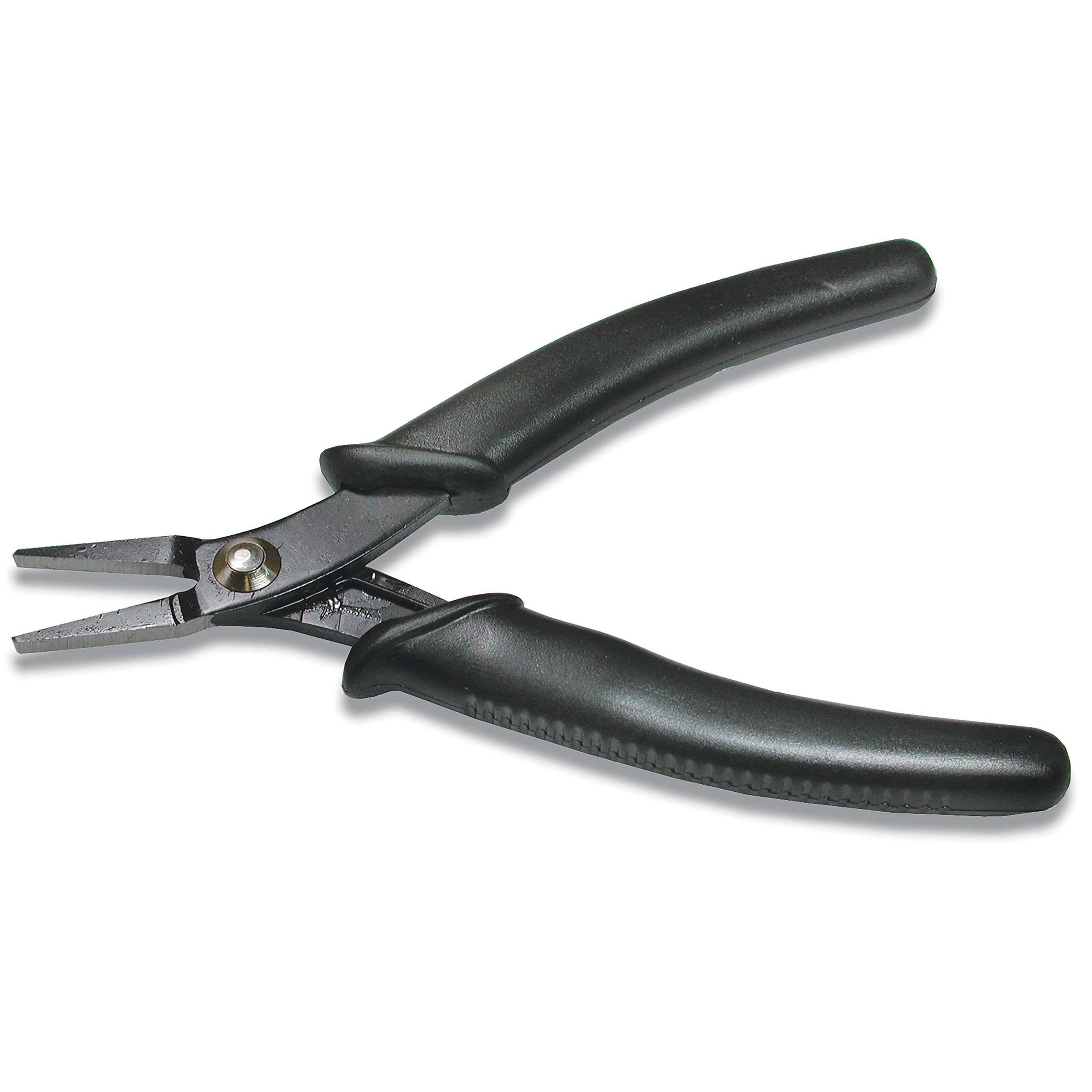 The Beadsmith Hi-Tech Flat Nose Pliers, 5.5 inches (140mm) with high Carbon Steel Head, Black Comfort Grip Handle with Spring, Tool for Jewelry Making, Electronics or Micro Mechanics