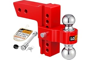 LOCAME Adjustable Trailer Hitch, Fits 2.5-Inch Receiver Only, 6-Inch Drop/Rise Aluminum Drop Hitch,18,500 LBS GTW-Tow Hitch for Heavy Duty Truck with Double Stainless Steel Locks, Red