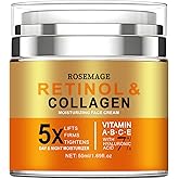 Rosemage Retinol and Collagen Moisturizing Face Cream with Hyaluronic Acid, Vitamins A B C E, Day and Night Anti-Aging Formula, 1.69 Fl Oz