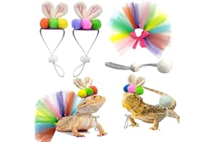 Vehomy Easter Bearded Dragon Rabbit Outfit for Lizards - Easter Bearded Dragon Bunny Ears Headband Hat Rabbit Tail Tutu Skirt