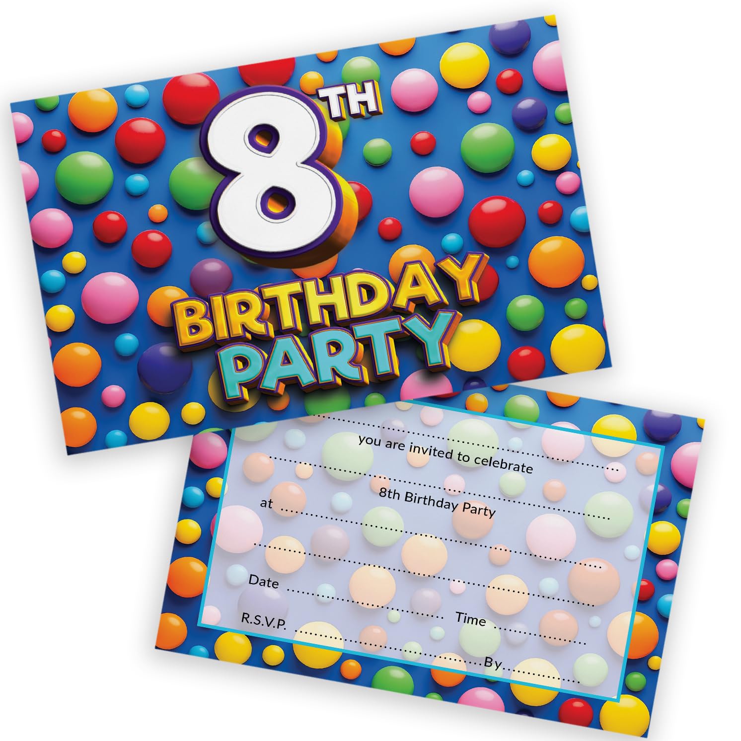 8th Birthday Party Invitations Kids - Candy Sweets Chocolate 28 Pack - Childrens Birthday Invitations for Boys/Girls A6 Bday Party Invites Invitation Cards with Folding Envelopes