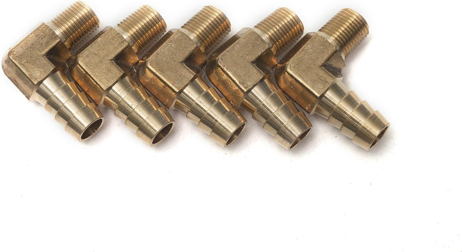 LTWFITTING 90 Deg Elbow Brass Barb Fitting 1/8-Inch Male BSPT x 3/8-Inch(10mm) ID Hose Fuel Boat Water (Pack of 5)