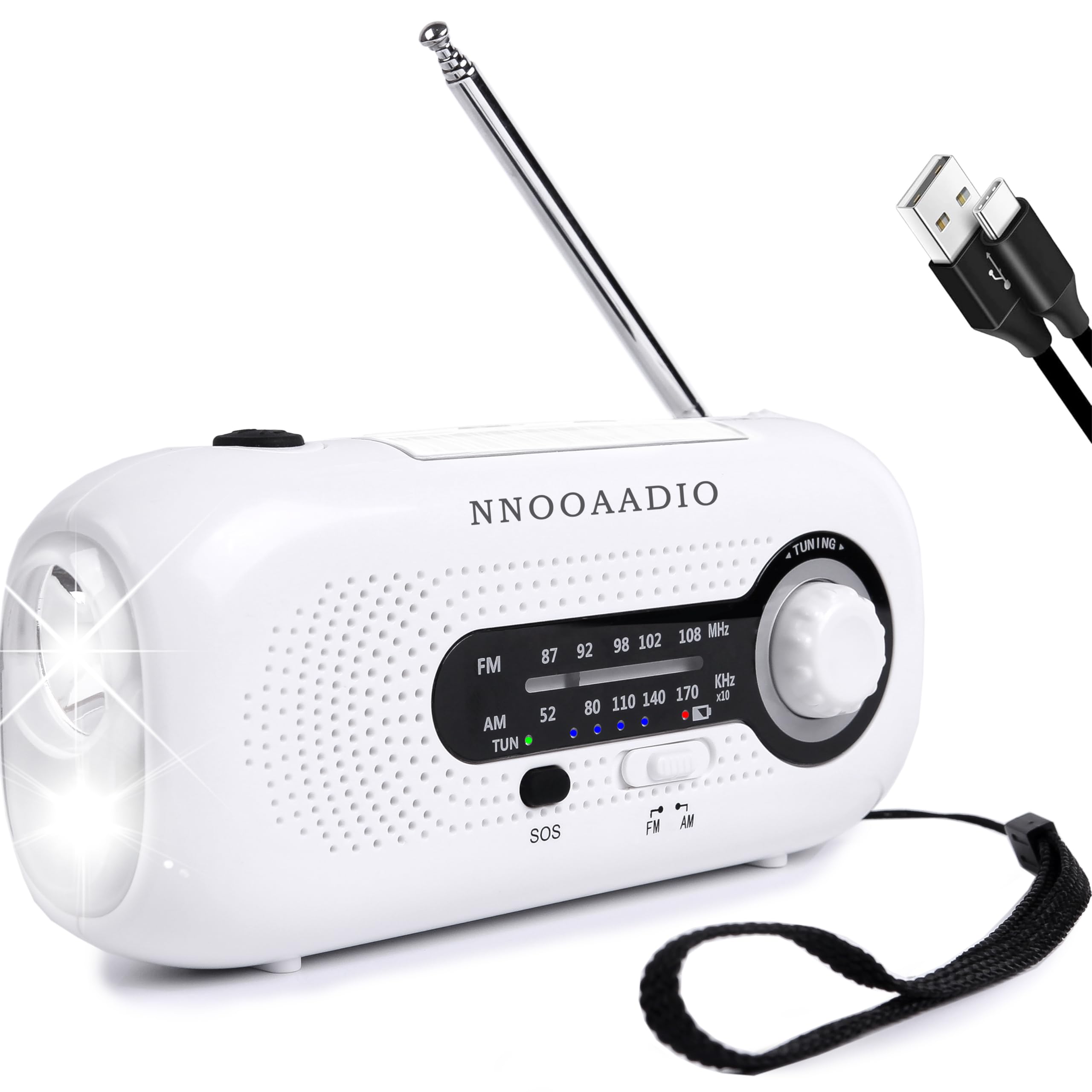 Wind Up Radio, Solar Hand Crank Portable Emergency AM/FM Weather Radio, 2000mAh Survival with LED Bright Flashlight, SOS Alarm, Headphone Jack, Cell Phone Charger for Home and Outdoor