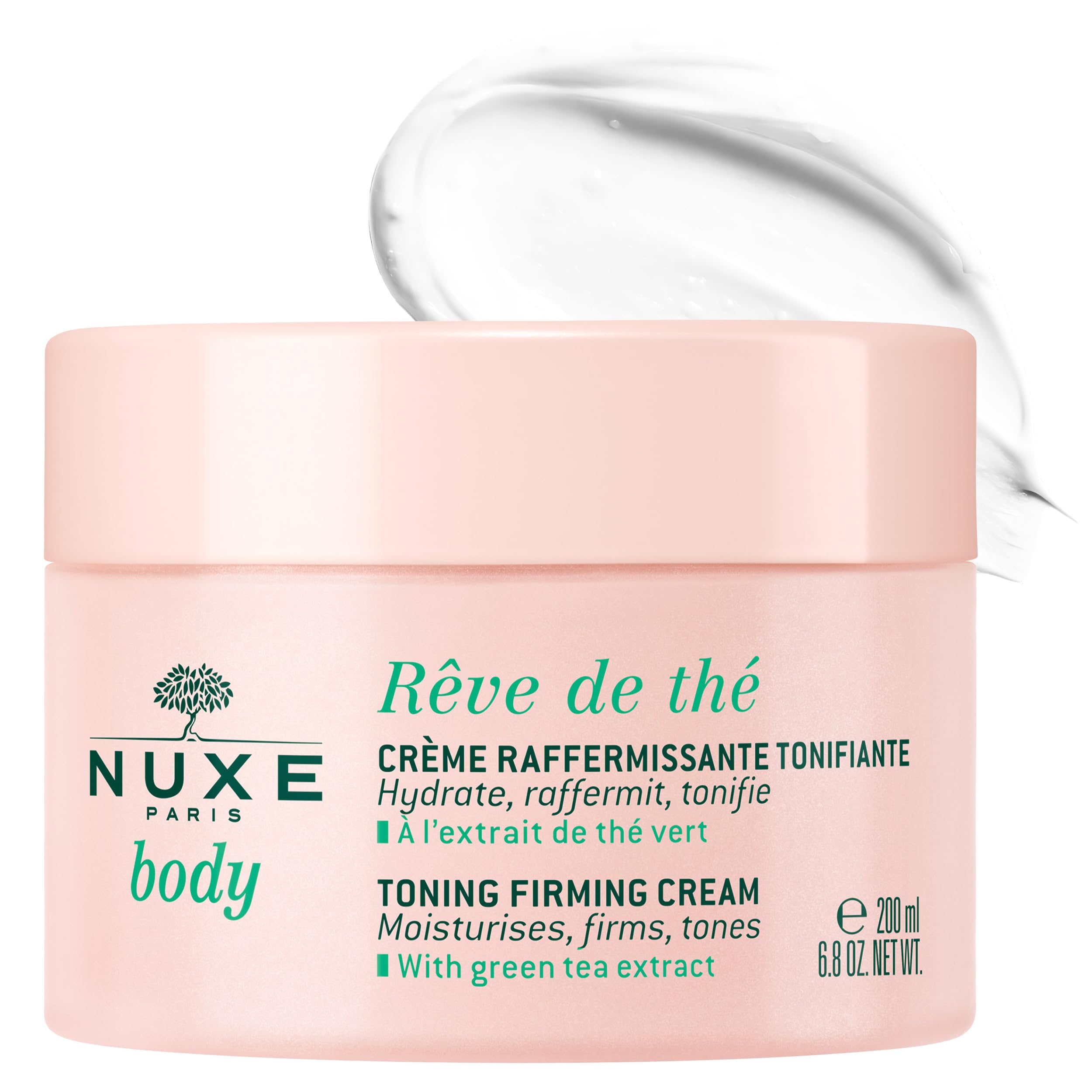 Nuxe Rêve de Thé Toning Firming Cream 200ml, Moisturising Body Cream, Firms & Smooths Skin with Green Tea & Rye Extracts, For a Fresh Toning Sensation, Vegan Formula