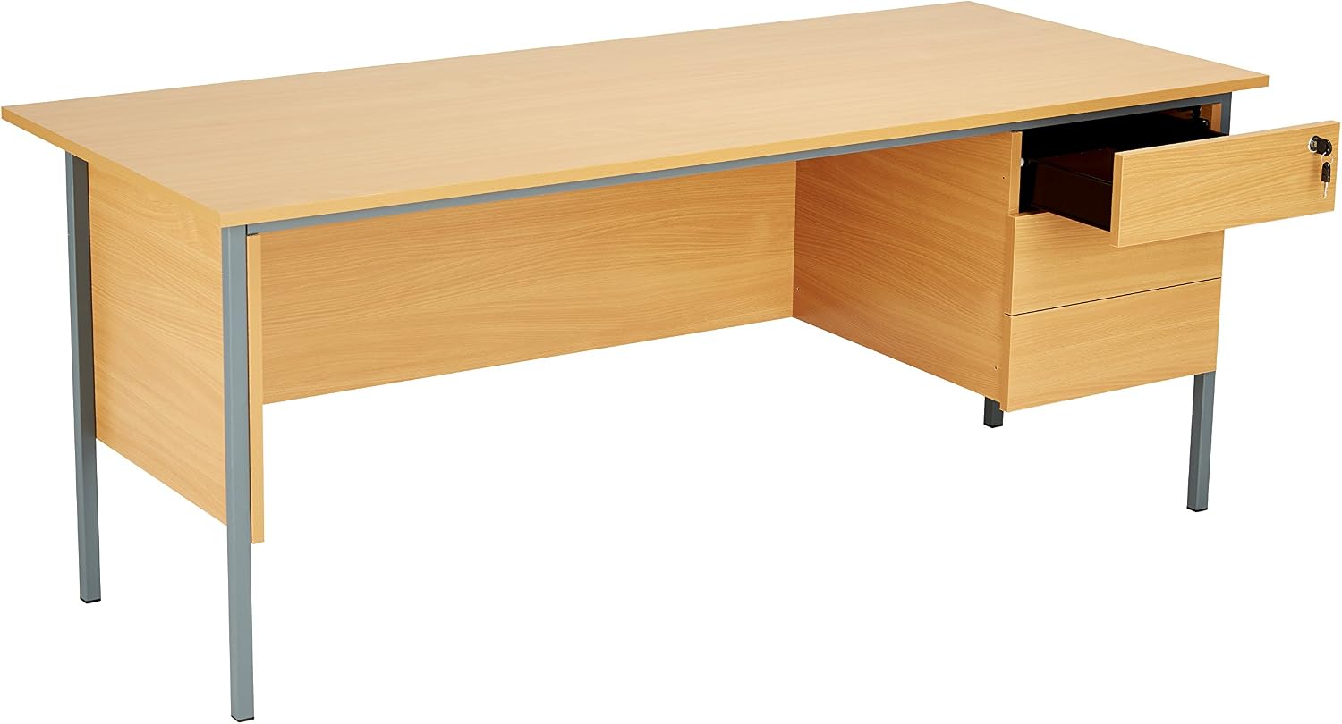 Office Hippo Eco 18 Desk with Three Drawer Pedestal, Beech, 180 cm x 75 cm - Image 3
