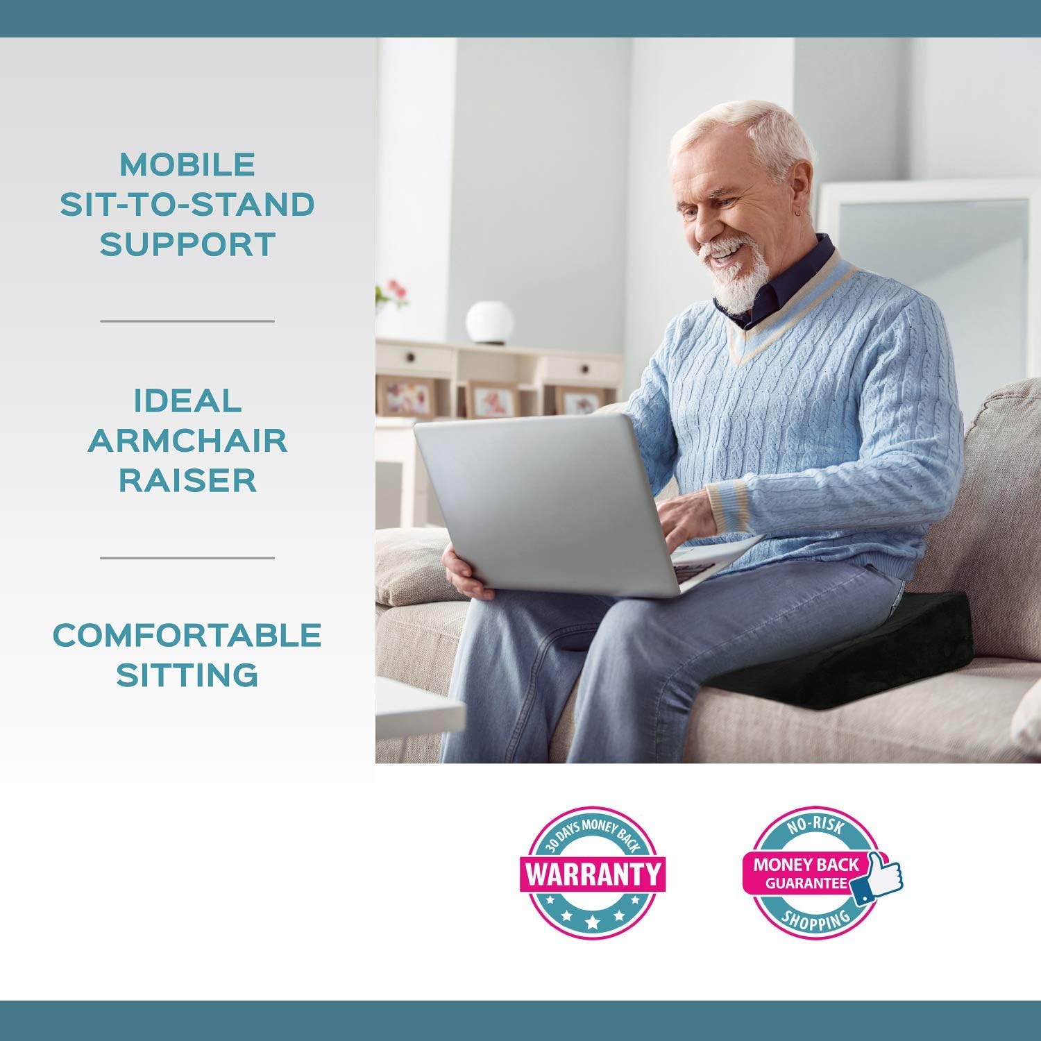 bonmedico Raiser Booster Seat Cushion - Home Office Foam Chair Cushion, Ergonomic Wedge Cushion with High Seating Comfort, Booster Seat to Support Standing Up: Home & Kitchen