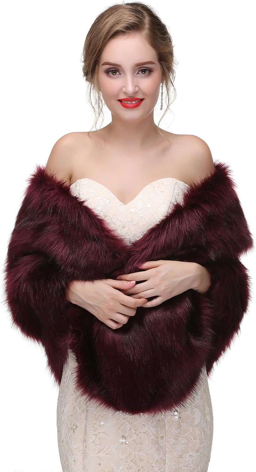 burgundy faux fur shawl