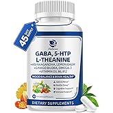 GABA Supplements 750mg with L Theanine, 5HTP, Ashwagandha, Lemon Balm, Ginkgo Biloba, Omega-3, 10 in 1 GABA Calm Capsules for