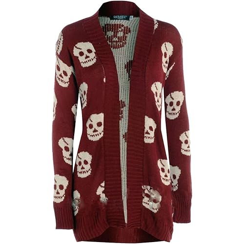Thever Women Ladies Halloween Skull Skeleton Print Open Front Knitted Cardigan