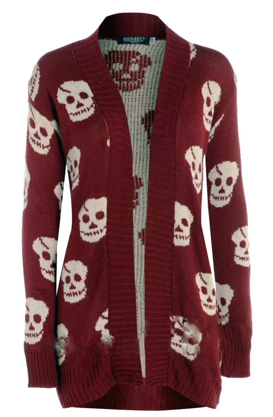 Thever Women Ladies Halloween Skull Skeleton Print Open Front Knitted Cardigan