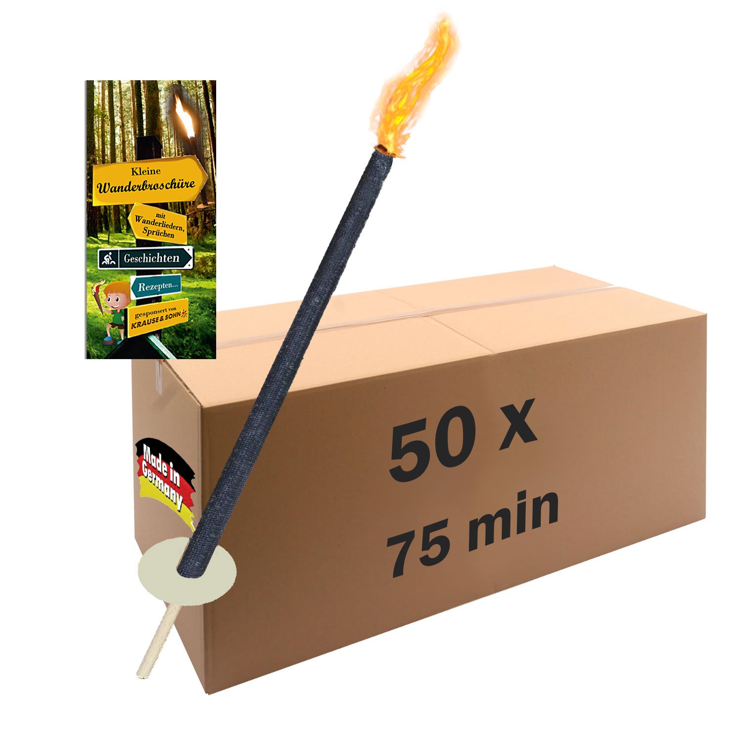 50 Stück Wachsfackeln – 45 Min Brenndauer, Inkl. Holzgriff & Tropfschutz, Made In Germany