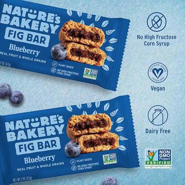 NATURE’S BAKERY WHOLE WHEAT FIG BARS, BLUEBERRY, REAL FRUIT, VEGAN, NON-GMO, SNACK BAR, TWIN PACKS- 12 COUNT