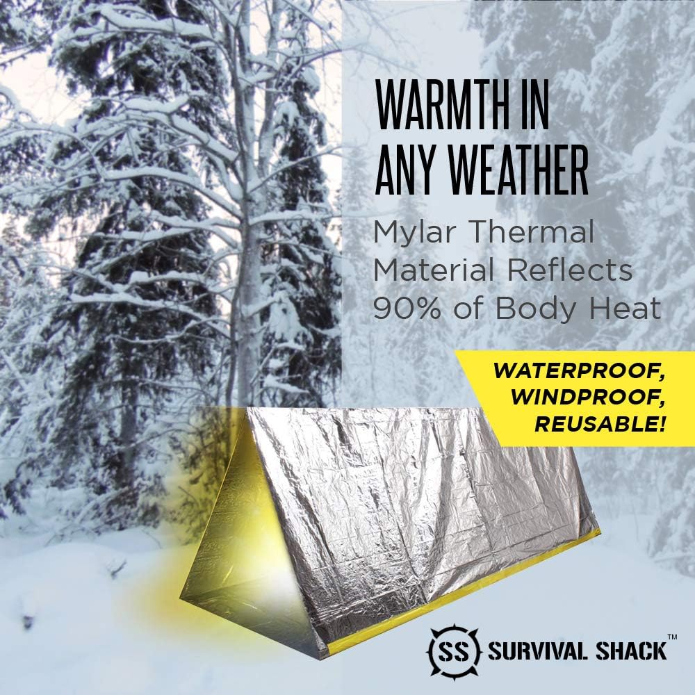 SharpSurvival Emergency Survival Shelter Tent | 2 Person Mylar Thermal Shelter | 8’ X 5’ All Weather Tube Tent | Reflective Material Conserves Heat | Lightweight | Waterproof | Best Survival Gear : Sports & Outdoors