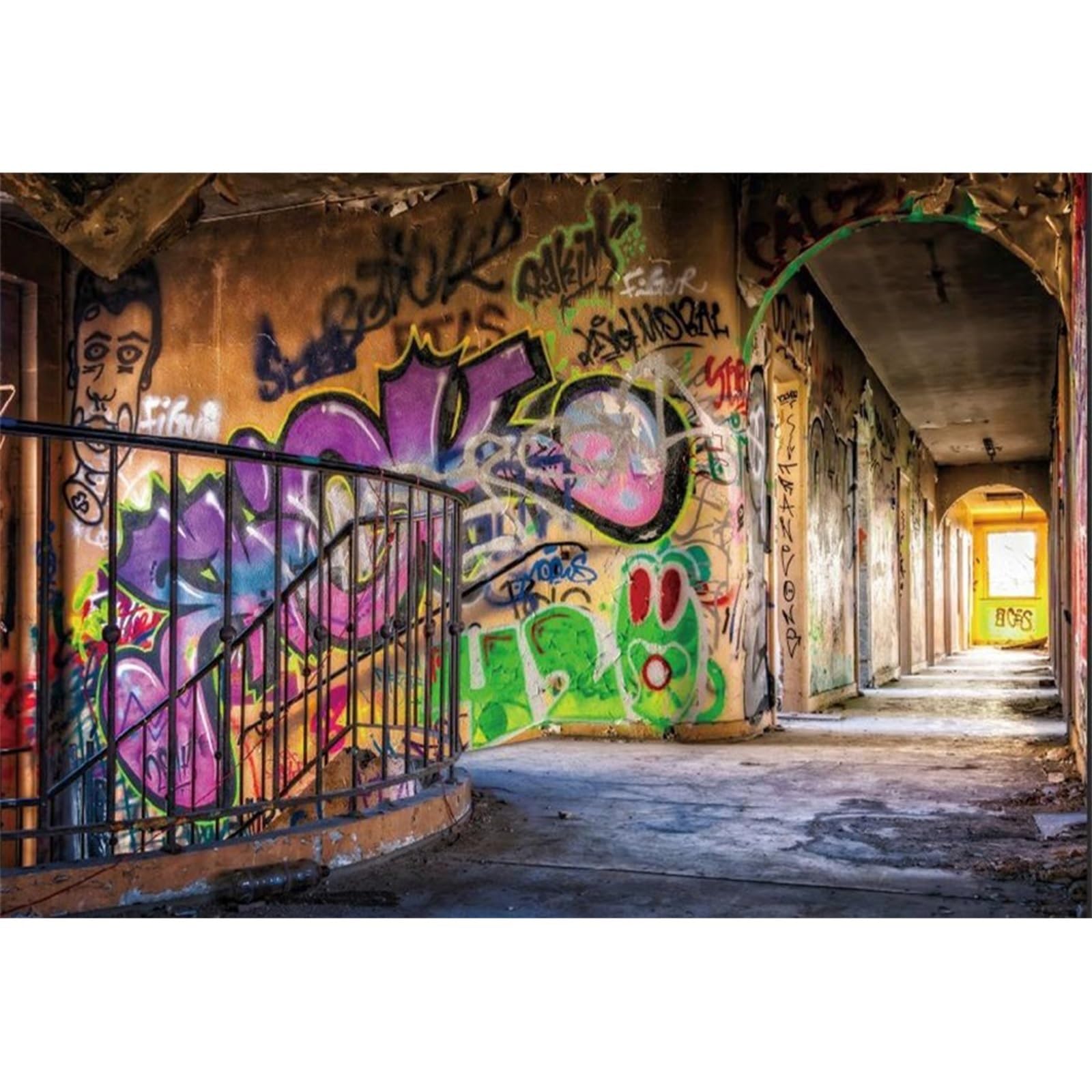 YongFoto 3x2m Vinyl Photo Backdrop Graffiti on City Ruins Wasteland Old Staircase Photography Background Portrait Photo Shoot Studio Props