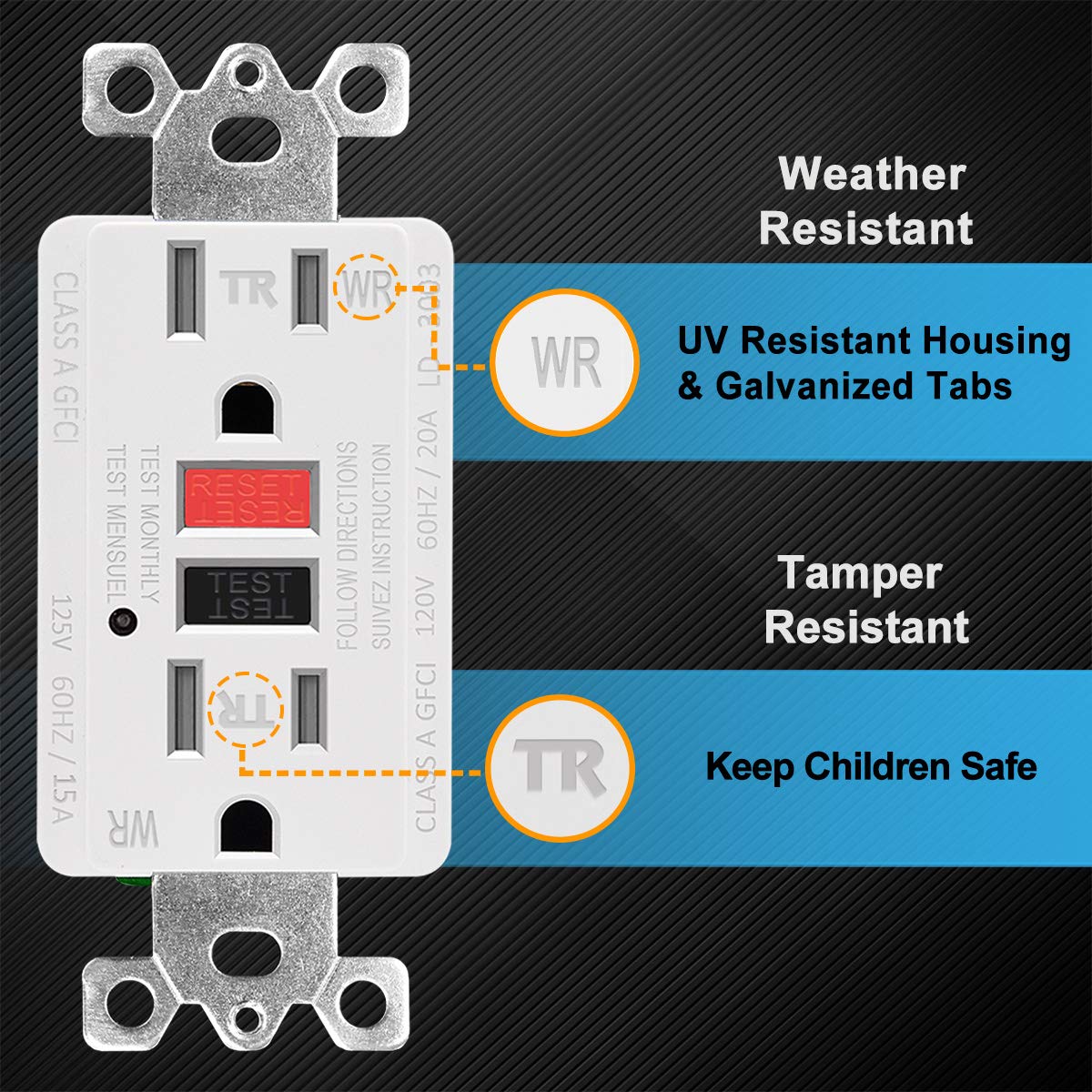 (10 Pack) UNIELE GFCI Receptacle Outlet, 15A/125V, Weather-Resistant (WR) & Tamper-Resistant(TR) Ground Fault Circuit Interrupter Outlets, Wallplate Included, White: Industrial & Scientific