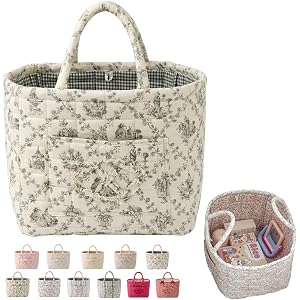 Women's Large Capacity Quilted Car Storage Basket Tote Bag Foldable Washable Multifunctional Diaper Organizer for Moms Daily
