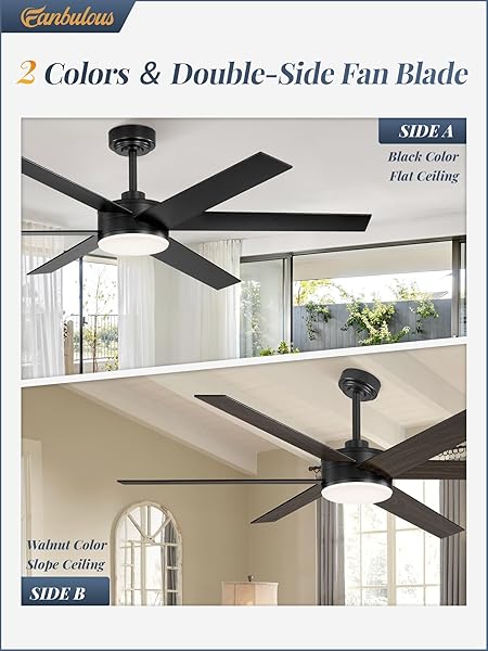 FANBULOUS 56 INCH CEILING FANS WITH LIGHTS AND REMOTE, REVERSIBLE 6 BLADES, DIMMABLE, 3000K-6000K ADJUSTABLE, OUTDOOR CEILING FANS FOR PATIOS, LARGE CEILING FAN FOR INDOOR OR COVERED OUTDOOR-BLACK